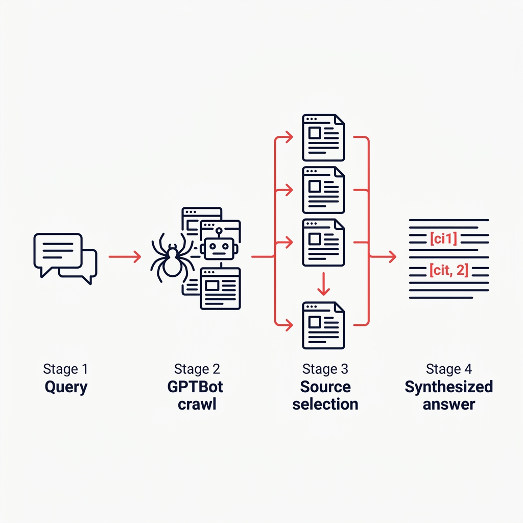 How ChatGPT selects and cites sources — a 4-stage pipeline from query to synthesized answer